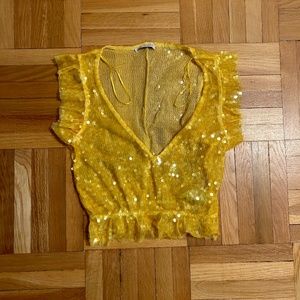 Zara sequin low neck top